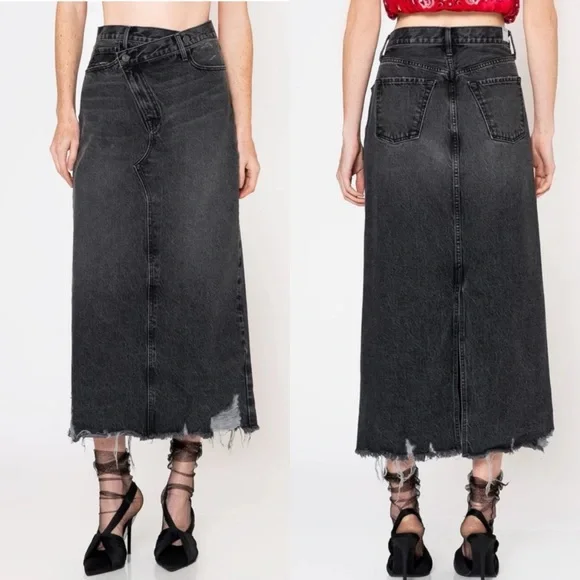 NWT✨ Jackie Cross Over Maxi Skirt in Black Vintage Wash Denim SIZE 30 - Picture 5 of 12